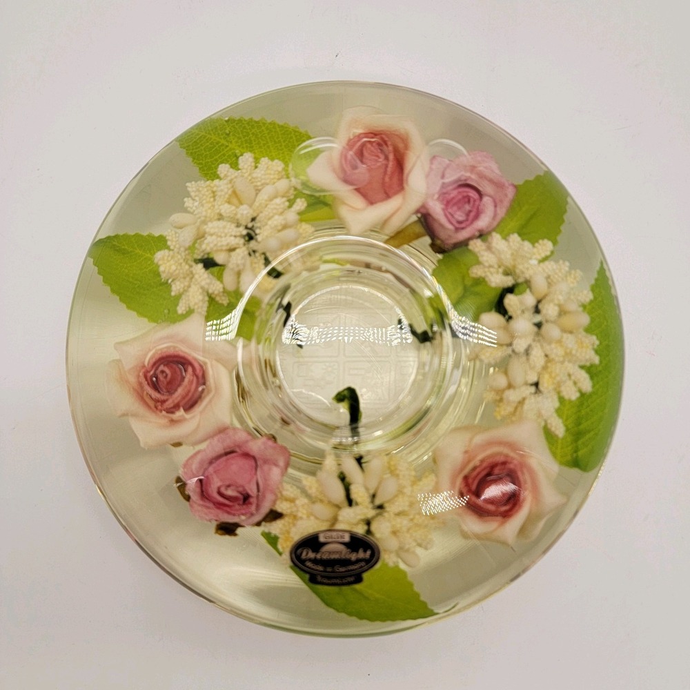 Traumlicht Dream tea Light Candle Holder Lucite Made In Germany Pink Florals